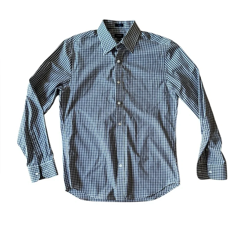 J. Crew Slim Mens Medium Blue White Gingham Button Down Shirt Checkered Plaid
